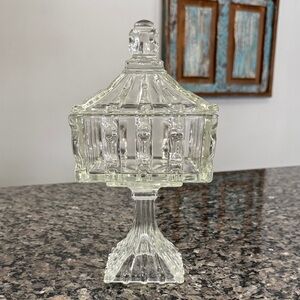 Vintage EAPG Clear Glass Covered Compote Candy Dish EUC